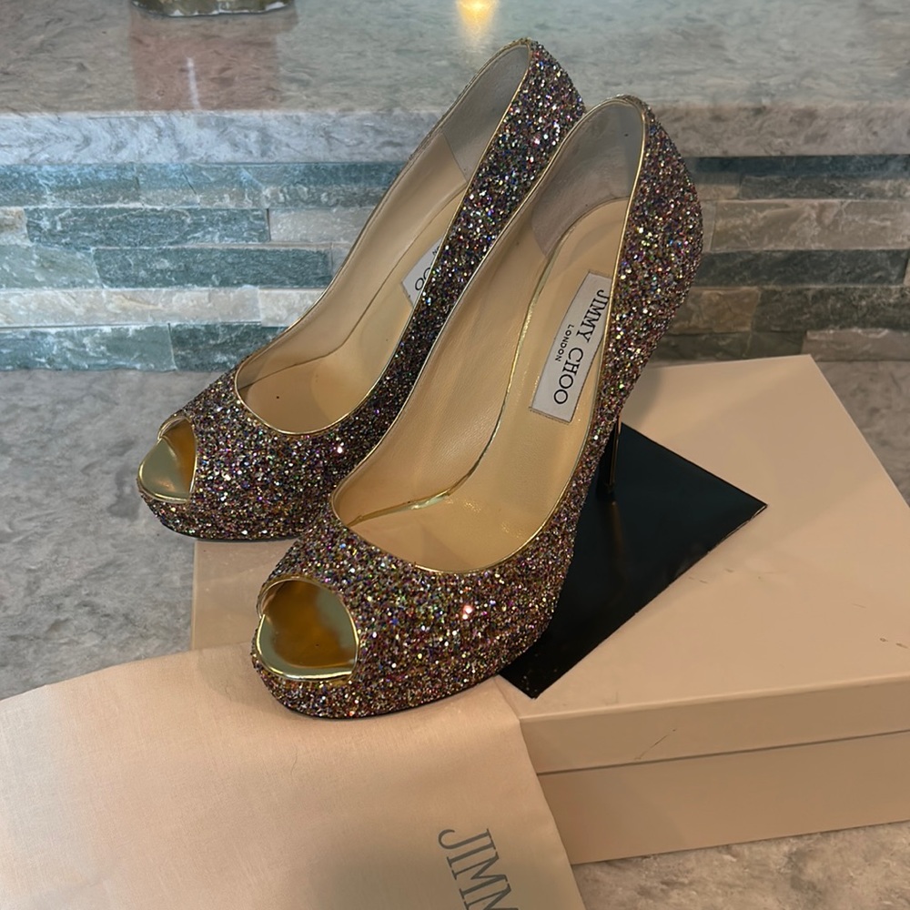 120mm Jimmy Choo Golden Multi CRSGLTR Pump Sz. 37.5
